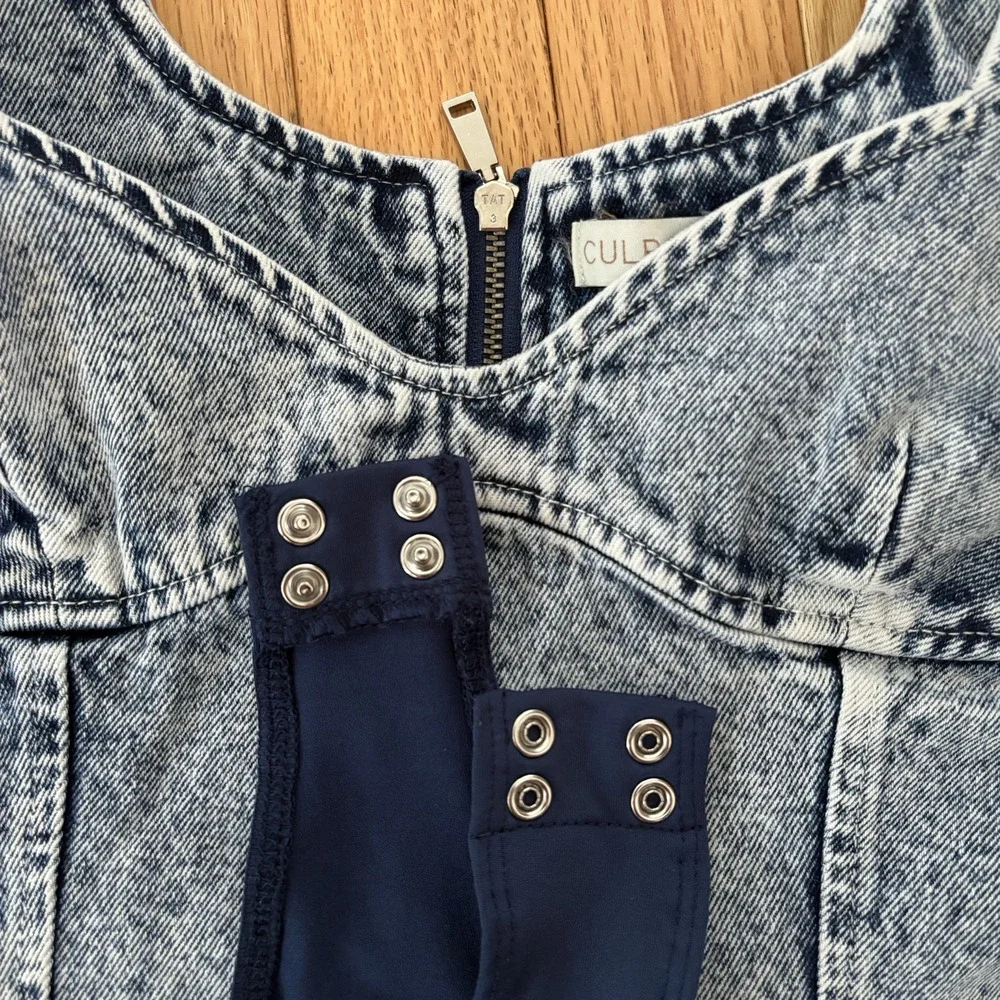 New CULPOS x INC Denim Sleeveless Bodysuit Acid Wash Y2K Festival Retro 90s Sz 4 - Picture 9 of 13
